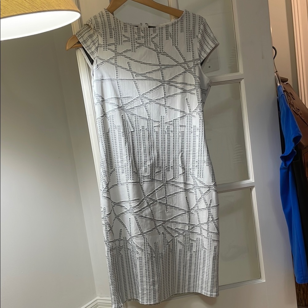 Julia Jordan -Silver Sheath Midi Dress with Cap Sleeves